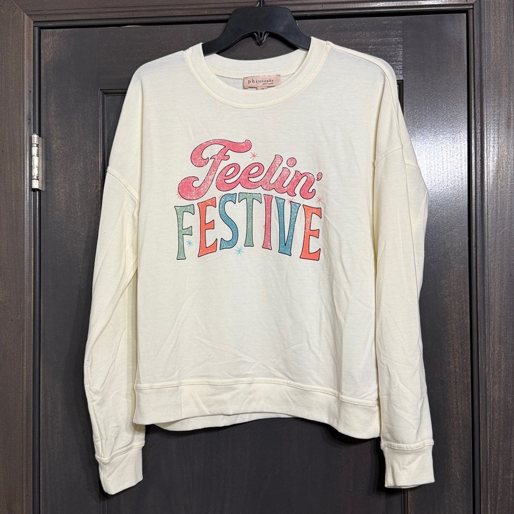 Philosophy NWOT Feelin Festive Christmas Sweatshirt Womans Size Large